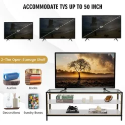 Costway 3-Tier TV Stand Entertainment Center For TV's Up To 50'' W/ Tempered Glass Top -Homcom Furniture Shop GUEST 960a810b 4a8f 4994 b9d7 e967e41727ed