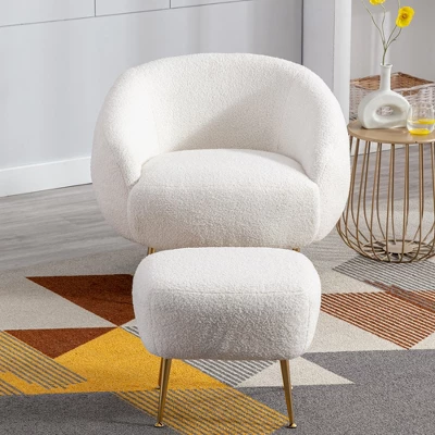 Modern Accent Chair, Teddy Short Plush Particle Velvet Armchair With Ottoman-ModernLuxe 3 Modern Accent Chair, Teddy Short Plush Particle Velvet Armchair With Ottoman-ModernLuxe