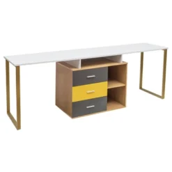 Costway 87'' Two Person Computer Desk Adjustable L-Shaped Office Desk W/Shelves & Drawers -Homcom Furniture Shop GUEST 969ae000 ea7a 4697 bcac e578a2ad6122