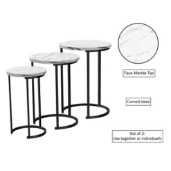 Hastings Home Round End Tables With Faux Marble Top And Black Metal Base Nesting Tables, White, Set Of 3 -Homcom Furniture Shop GUEST 97b83546 e2a3 48aa aaa6 82c2fd224411