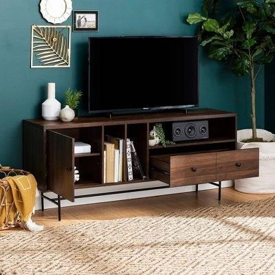 Modern Vinyl Record Player Storage TV Stand For TVs Up To 65" Dark Walnut - Saracina Home 11 Modern Vinyl Record Player Storage TV Stand For TVs Up To 65" Dark Walnut - Saracina Home - Image 9