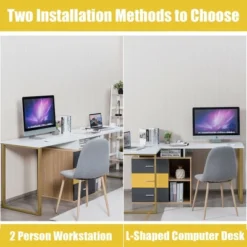 Costway 87'' Two Person Computer Desk Adjustable L-Shaped Office Desk W/Shelves & Drawers -Homcom Furniture Shop GUEST 99392b96 0df7 4702 9f91 7d07e02dd5db