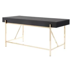 Broadway Desk Black Gloss Finish And Gold Frame - OSP Home Furnishings -Homcom Furniture Shop GUEST 9ba27d67 cfef 4067 95e6 4223448f132a