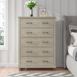 38'' Chest With 5 Drawers Beige - Accent Furniture -Homcom Furniture Shop GUEST 9deb2aad eda8 4978 bed8 e70e47d8bf62