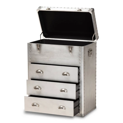 Serge Metal 3 Drawer Accent Storage Chest Silver - Baxton Studio 3 Serge Metal 3 Drawer Accent Storage Chest Silver - Baxton Studio