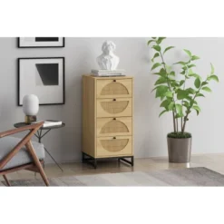 Arina Farmhouse Natural Rattan Vertical 4 Drawers Dresser - Maison Boucle -Homcom Furniture Shop GUEST a226378a d91c 44d8 b583 307bbcc0a7f4