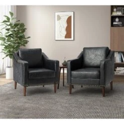 Set Of 2 Bonita Transitional Vegan Leather Armchair With Removable Seat Cushion And Nailhead Trims | ARTFUL LIVING DESIGN -Homcom Furniture Shop GUEST a70d43f5 9288 49fe b872 6c9957b995f6