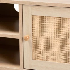 Sebille Wood With Natural Rattan 2 Door TV Stand For TVs Up To 45" Light Brown - Baxton Studio -Homcom Furniture Shop GUEST a724b82b 5f72 4c55 8ec3 3c58e0fe0b00