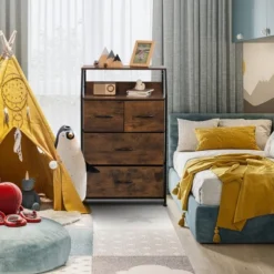 Costway 4 Drawer Dresser Tall Wide Storage Organizer Unit W/ Wooden Top Fabric Bins 14 Costway 4 Drawer Dresser Tall Wide Storage Organizer Unit W/ Wooden Top Fabric Bins -Homcom Furniture Shop GUEST a8a82837 10ab 4c50 ac38 d04bd35dd918