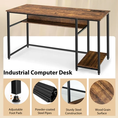 Costway 55'' Computer Desk Home Office PC Workstation W/ Power Outlets & USB Ports Rustic / Black 10 Costway 55'' Computer Desk Home Office PC Workstation W/ Power Outlets & USB Ports Rustic / Black - Image 8