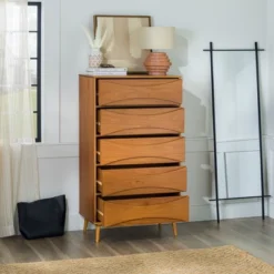 Mid-Century Modern Contoured 5 Drawer Chest Of Drawers - Saracina Home -Homcom Furniture Shop GUEST ac3142e8 8860 4ea9 a029 c515f6848ecc
