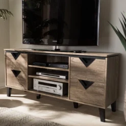 Beacon Modern And Contemporary Wood TV Stand For TVs Up To 55" Light Brown - Baxton Studio -Homcom Furniture Shop GUEST b015d300 d60e 49e1 ab36 a45ddc8ecfe8