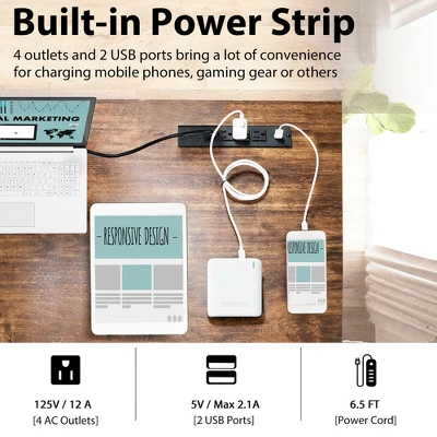 Costway 55'' Computer Desk Home Office PC Workstation W/ Power Outlets & USB Ports Rustic / Black 9 Costway 55'' Computer Desk Home Office PC Workstation W/ Power Outlets & USB Ports Rustic / Black - Image 7