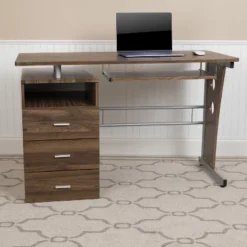 Emma And Oliver Desk With Three Drawer Single Pedestal And Pull-Out Keyboard Tray