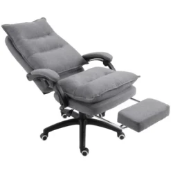 Vinsetto 360° Swivel Executive Home Office Chair Adjustable Height Linen Style Fabric Recliner With Retractable Footrest And Double Padding, Gray -Homcom Furniture Shop GUEST b202ebe8 9753 444f a04e 1363a06fd5ad