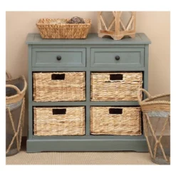 Wood Console 4 Wicker Baskets 2 Drawers Blue - Olivia & May -Homcom Furniture Shop GUEST b36a522c 219f 4a79 837c 12c46095dd9a