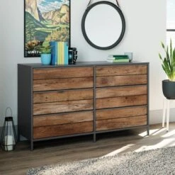 Boulevard 6 Drawer Horizontal Dresser With Metal Frame Black - Sauder