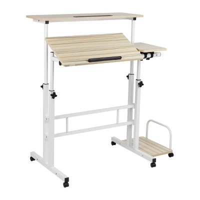 White Rolling Sitting/Standing Desk With Side Storage - Mind Reader 8 White Rolling Sitting/Standing Desk With Side Storage - Mind Reader - Image 6