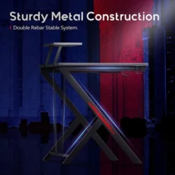 MOTPK Carbon Fiber Computer Gaming Desk With Raised Monitor Shelf, Built In Cup Holder, Headphone Hook, And Sturdy Y-Shaped Metal Frame -Homcom Furniture Shop GUEST b899c67e 03f7 44f7 b238 90bda5f4c2da