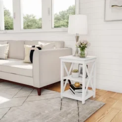 Lavish Home End Table With 2 Shelves And X-Leg Design, White 12 Lavish Home End Table With 2 Shelves And X-Leg Design, White -Homcom Furniture Shop GUEST b8a312fe d1eb 43a7 bb27 9eff264eea8b