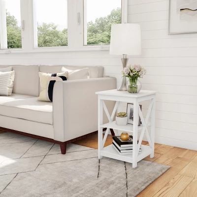 Lavish Home End Table With 2 Shelves And X-Leg Design, White 6 Lavish Home End Table With 2 Shelves And X-Leg Design, White - Image 4