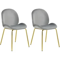 Costway Set Of 2 Velvet Accent Chairs Dining Side Chairs W/Gold Metal Legs Pink/Beige/Green/Grey -Homcom Furniture Shop GUEST b8b1a411 2b6a 4bb3 ac2d 5ac6ea475b92