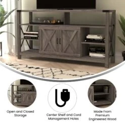 Emma And Oliver Modern Rustic Farmhouse Media Console Cabinet With Spacious Open And Closed Storage -Homcom Furniture Shop GUEST bc010902 7fba 415b 993c 03c51d05eb81