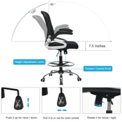 Costway Mesh Drafting Chair Mid Back Office Chair Adjustable Height Flip-Up Arm Black 17 Costway Mesh Drafting Chair Mid Back Office Chair Adjustable Height Flip-Up Arm Black -Homcom Furniture Shop GUEST bc5f2a56 7487 4076 9e41 df666a2dd7ea