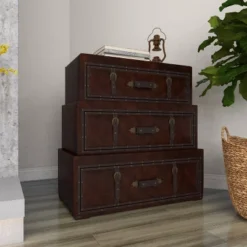 Traditional Faux Leather And Wood Chest Brown - Olivia & May -Homcom Furniture Shop GUEST bd7419ed 95fd 4160 a3d3 b4190989ed63