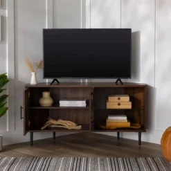 Contemporary Corner TV Stand For TVs Up To 55" Dark Walnut - Saracina Home -Homcom Furniture Shop GUEST be0fe3bc f701 4e03 a642 a1a0b11f5648