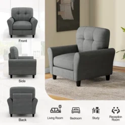 Costway Upholstered Modern Accent Chair Mid-Century Armchair With Sturdy Legs Grey/Beige -Homcom Furniture Shop GUEST bf3758d8 0b1d 4504 8c44 9b0530abc908