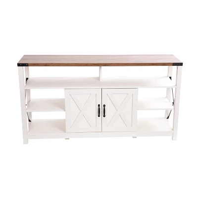 60" Brayden Modern Farmhouse TV Stand For TVs Up To 64" With Storage Cabinets White/Rustic Oak - Taylor & Logan 5 60" Brayden Modern Farmhouse TV Stand For TVs Up To 64" With Storage Cabinets White/Rustic Oak - Taylor & Logan - Image 3