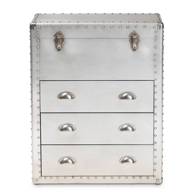 Serge Metal 3 Drawer Accent Storage Chest Silver - Baxton Studio 4 Serge Metal 3 Drawer Accent Storage Chest Silver - Baxton Studio - Image 2