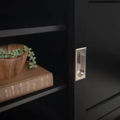 Sliding Door Transitional Wood Storage TV Stand For TVs Up To 80" Black - Saracina Home -Homcom Furniture Shop GUEST c1ca9e16 b7ff 49a2 a502 6baf478139ed