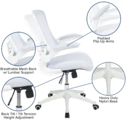 Flash Furniture Mid-Back White Mesh Swivel Ergonomic Task Office Chair With White Frame And Flip-Up Arms -Homcom Furniture Shop GUEST c5aae8ba ee58 476d abef 3657c65f6f72