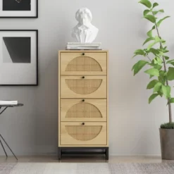 Arina Farmhouse Natural Rattan Vertical 4 Drawers Dresser - Maison Boucle -Homcom Furniture Shop GUEST c942605e 4cc0 41a1 b244 ac16315e265e