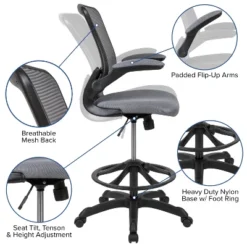 Flash Furniture Mid-Back Mesh Ergonomic Drafting Chair With Adjustable Foot Ring And Flip-Up Arms -Homcom Furniture Shop GUEST cbe422bc 97f2 4db0 a701 f3ccddcfc312