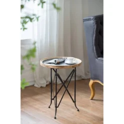 Classic Vintage Wood And Metal Round Side Table Natural/Black - A&B Home -Homcom Furniture Shop GUEST cc6d7bcd e752 4a8b ba59 3436dd031030
