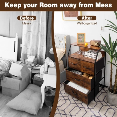 Costway 4 Drawer Dresser Tall Wide Storage Organizer Unit W/ Wooden Top Fabric Bins 8 Costway 4 Drawer Dresser Tall Wide Storage Organizer Unit W/ Wooden Top Fabric Bins - Image 6