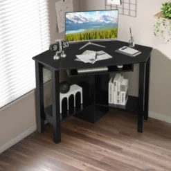 Costway Wooden Corner Desk With Drawer Computer PC Table Study Office Room Black -Homcom Furniture Shop GUEST cd65f7bf 64bb 481c 9fb9 82806c5b5786