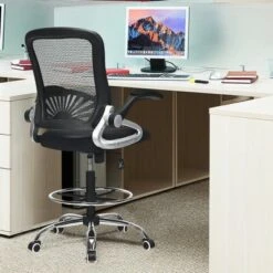 Costway Mesh Drafting Chair Mid Back Office Chair Adjustable Height Flip-Up Arm Black 13 Costway Mesh Drafting Chair Mid Back Office Chair Adjustable Height Flip-Up Arm Black -Homcom Furniture Shop GUEST cd7b21a6 4cb4 4725 92df 24505828ddc6