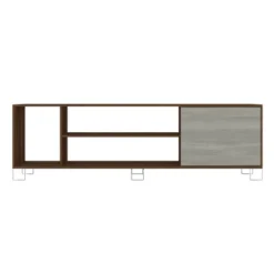 3 Open Compartments Wooden Entertainment TV Stand For TVs Up To 70" Brown/White - The Urban Port