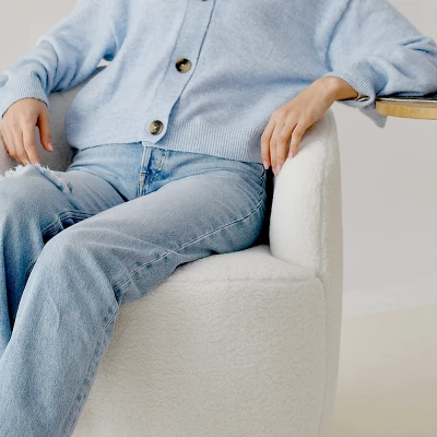 Bella Swivel Barrel Chair,2 Size Soft Touch Upholstered White Teddy Swivel Chair, Armrest 360° Swivel Nursery Chair-Maison Boucle 7 Bella Swivel Barrel Chair,2 Size Soft Touch Upholstered White Teddy Swivel Chair, Armrest 360° Swivel Nursery Chair-Maison Boucle - Image 5