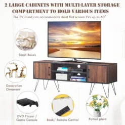 TV Stand Media Center Storage Cabinet & Shelf Hold Up To 60''TV W/ Metal Leg -Homcom Furniture Shop GUEST d037f4c1 b567 46f4 8673 0c1609991a26