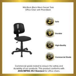 Emma And Oliver Mid-Back Mesh Swivel Task Office Chair With Pivot Back -Homcom Furniture Shop GUEST d1e0b776 1f7e 4c7c 8874 9a89abeb76fc