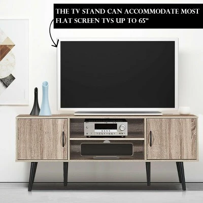 Costway TV Stand Entertainment Center For TV's Up To 65'' W/ Storage Cabinets & Wood Legs 8 Costway TV Stand Entertainment Center For TV's Up To 65'' W/ Storage Cabinets & Wood Legs - Image 6
