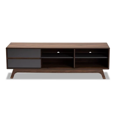 2 Drawer Koji Two-Toned Wood TV Stand For TVs Up To 65" Gray/Walnut - Baxton Studio 4 2 Drawer Koji Two-Toned Wood TV Stand For TVs Up To 65" Gray/Walnut - Baxton Studio - Image 2