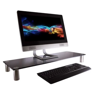 Monoprice Large Multimedia Desktop Stand - Black Glass (30.8 X 11in) Stand & Riser, Desktop TV Stand, Dual Monitors W/ Height Adjustable Legs 3 Monoprice Large Multimedia Desktop Stand - Black Glass (30.8 X 11in) Stand & Riser, Desktop TV Stand, Dual Monitors W/ Height Adjustable Legs