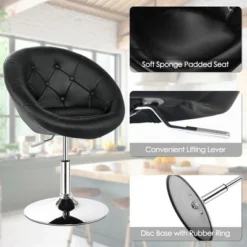 Costway 1PC Accent Chair Adjustable Modern Swivel Round Tufted Back PU Leather Black -Homcom Furniture Shop GUEST d950d2c4 90de 4cdc b4e2 5793a0ab892b