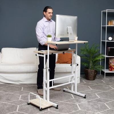 White Rolling Sitting/Standing Desk With Side Storage - Mind Reader 3 White Rolling Sitting/Standing Desk With Side Storage - Mind Reader